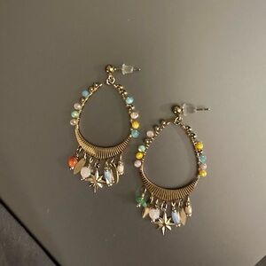 NWT Gold Plated HYPSY Co. Dangle Hoop Colorful Crystal Gemstone Boho Earrings